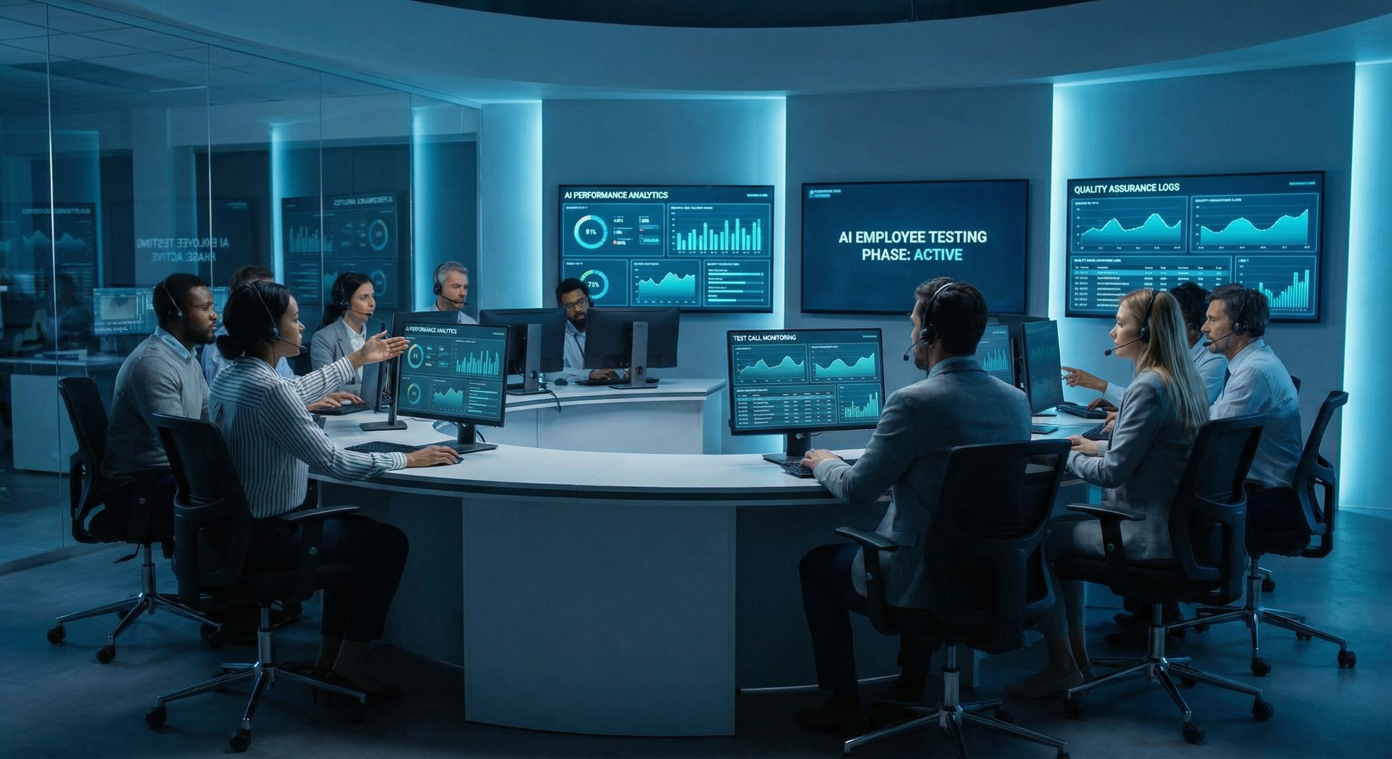 AI Employee training dashboard showing conversation simulation results, knowledge accuracy metrics, and response quality scores during the Day 3 training phase
