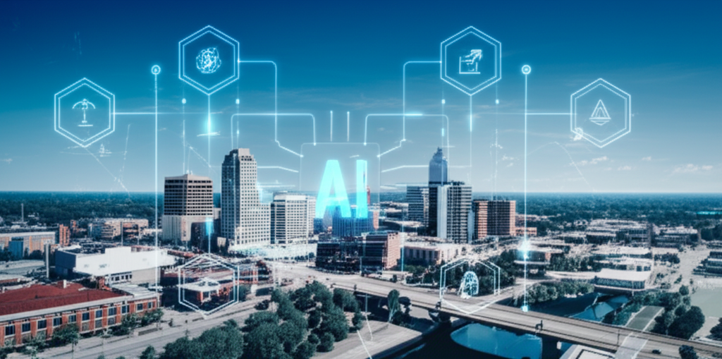 Fort Wayne Indiana business district showing economic growth supported by AI automation and digital transformation