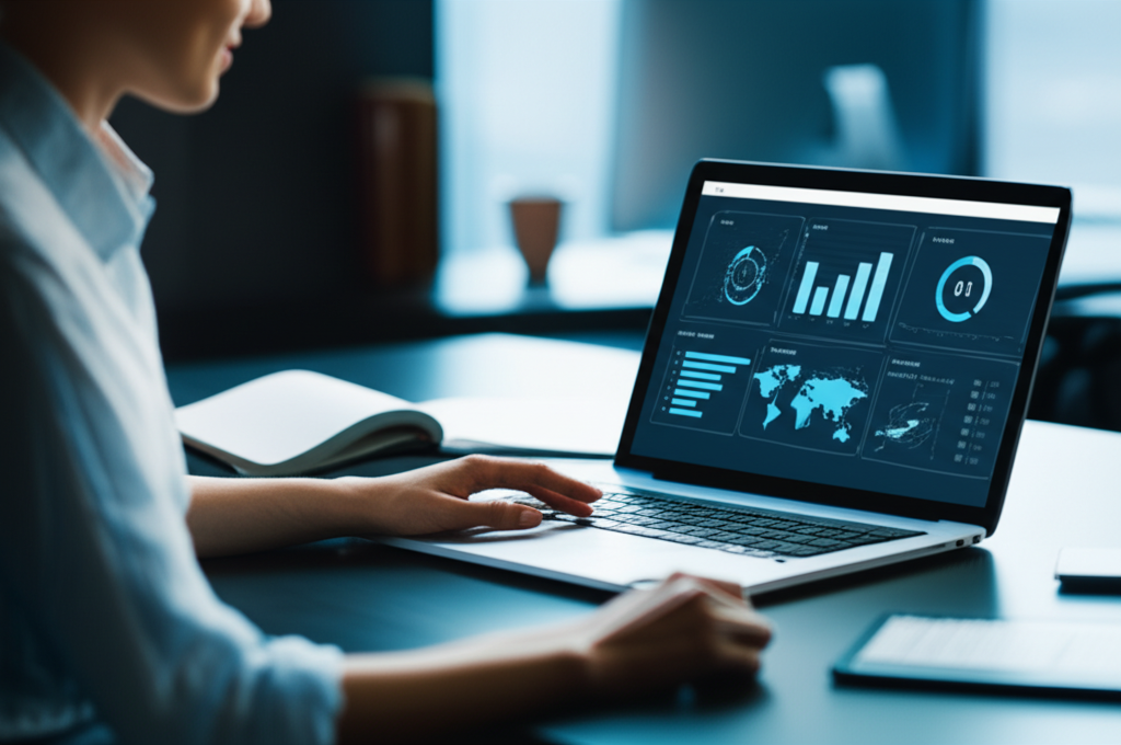 Fort Wayne small business owner reviewing AI Employee performance dashboard showing lead conversion rates, call handling, and appointment bookings