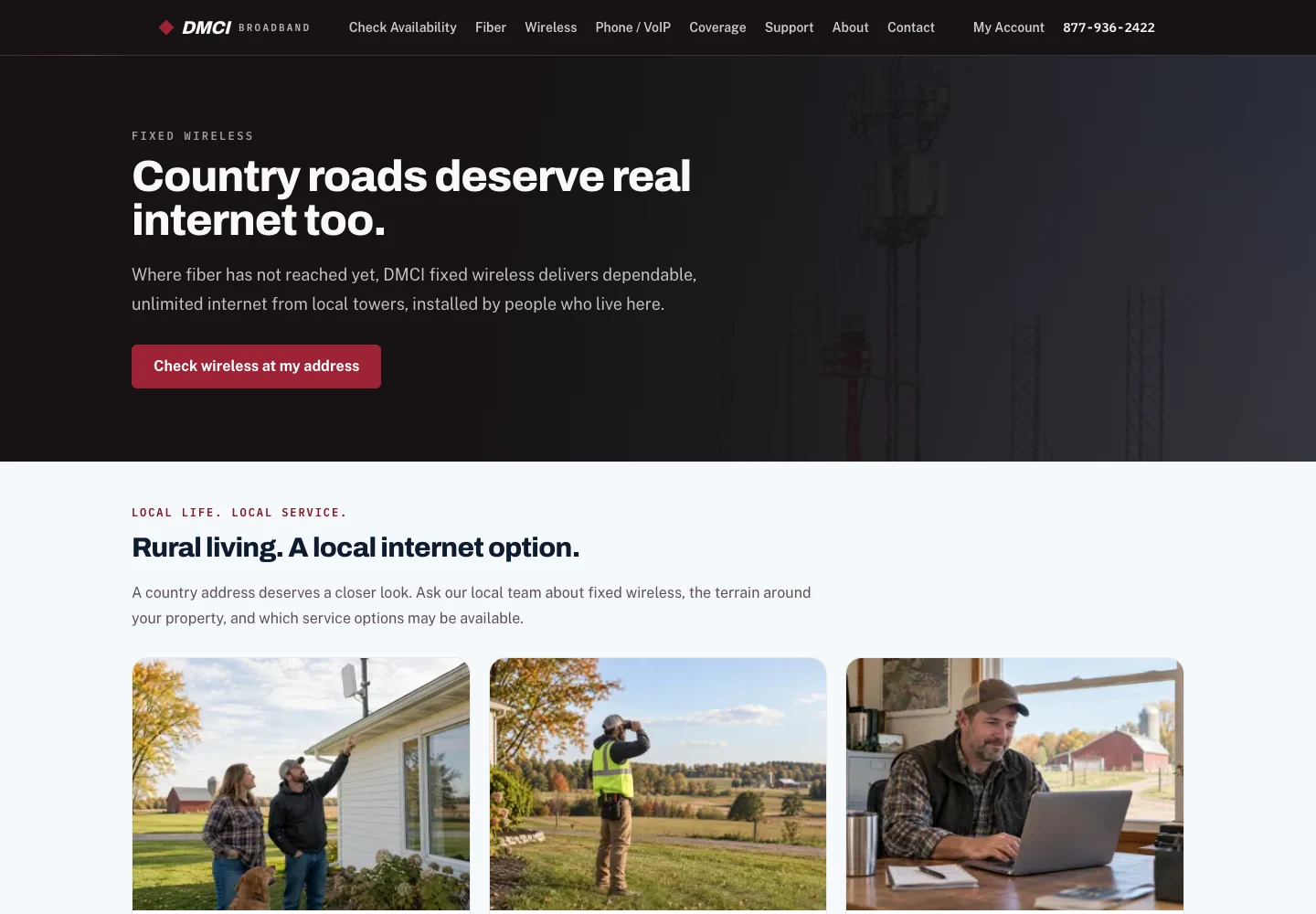 DMCi Broadband fixed-wireless service page in the current preview