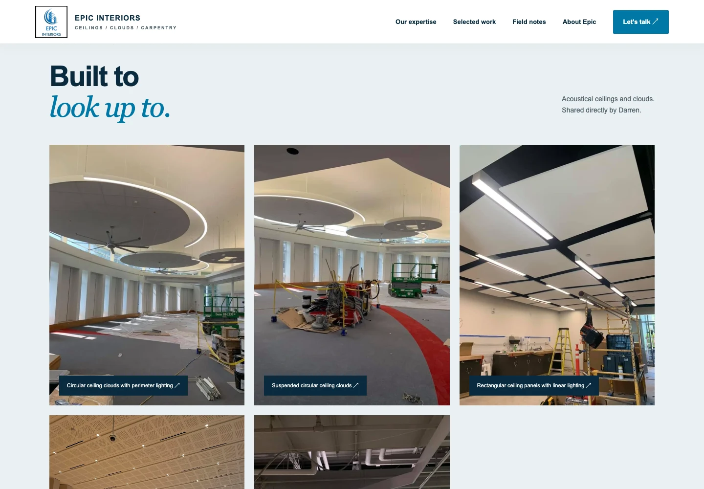 Epic Interiors project portfolio with photographs of commercial interior work